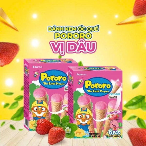 Bánh kem ốc quế Pororo vị dâu 54g (1Y+)