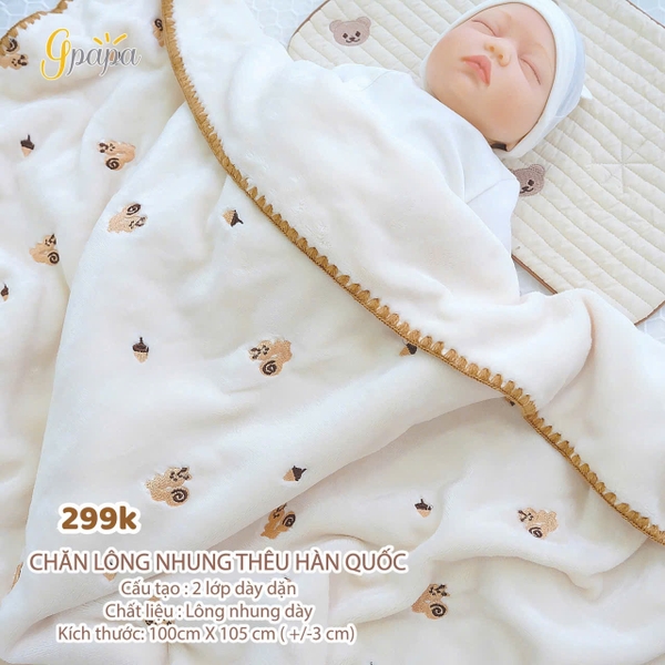 Chăn lông nhung thêu Hàn Quốc Good Papa (100x105cm)
