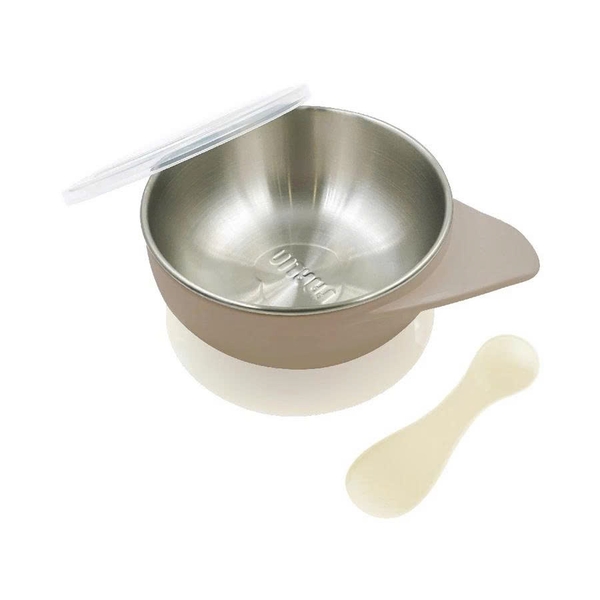 Bộ chén inox Farlin cách nhiệt kèm muỗng silicone mềm mại, có đế hít chống trơn và nắp đậy tiện lợi cho bé