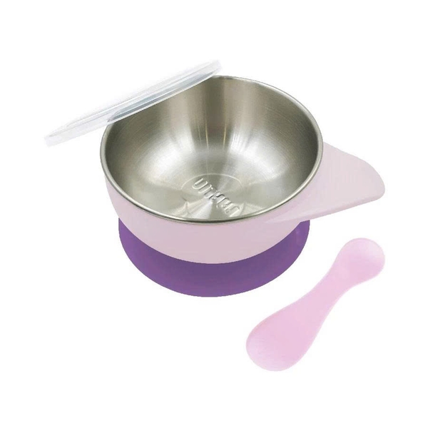 Bộ chén inox Farlin cách nhiệt kèm muỗng silicone mềm mại, có đế hít chống trơn và nắp đậy tiện lợi cho bé