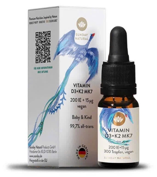 Vitamin D3K2 MK7 Sunday Natural Thuần Chay - Đức (0M-4Y), giao bì ngẫu nhiên