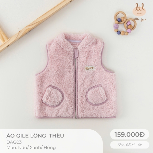 ('C5) Áo gile lông thêu Little Love