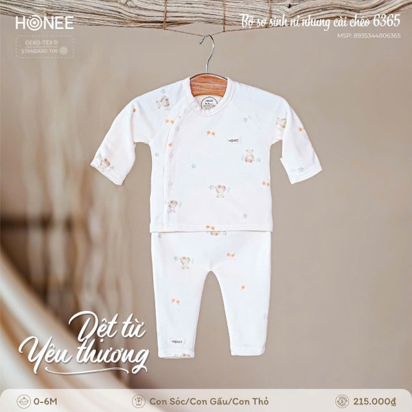 Bộ nỉ nhung sơ sinh cài chéo Honee 6365