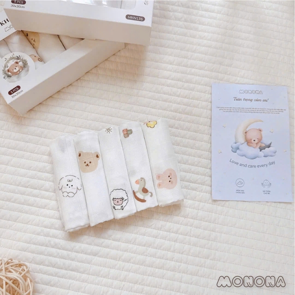 Set 5 khăn sữa sợi tre 4 lớp Monona Joonee MNN135 (30x30cm)