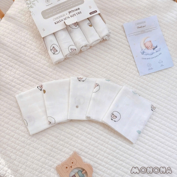 Set 5 khăn sữa sợi tre 4 lớp Monona Joonee MNN135 (30x30cm)