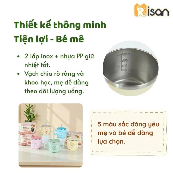 Cốc Inox tập uống 3 giai đoạn Misan
