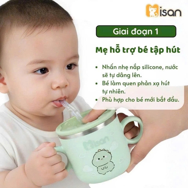 Cốc Inox tập uống 3 giai đoạn Misan
