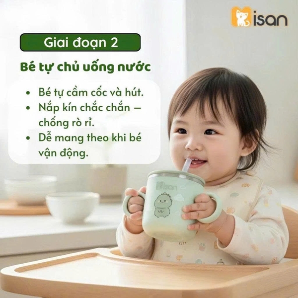 Cốc Inox tập uống 3 giai đoạn Misan