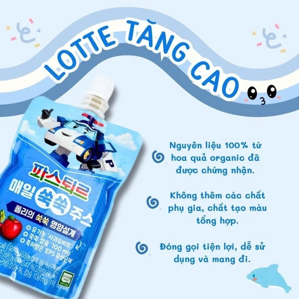 Nước ép hữu cơ tăng cao Lotte -  táo & củ dền (6M+)