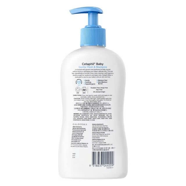 Sữa tắm gội toàn thân Cetaphil Baby Gentle Wash Shampoo 2in1 400ml (0M+)