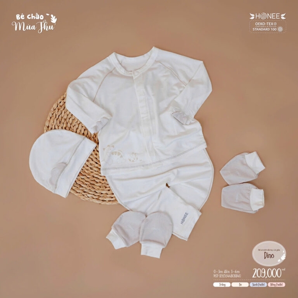 Bộ sơ sinh dài tay cài giữa Dino Honee 8840