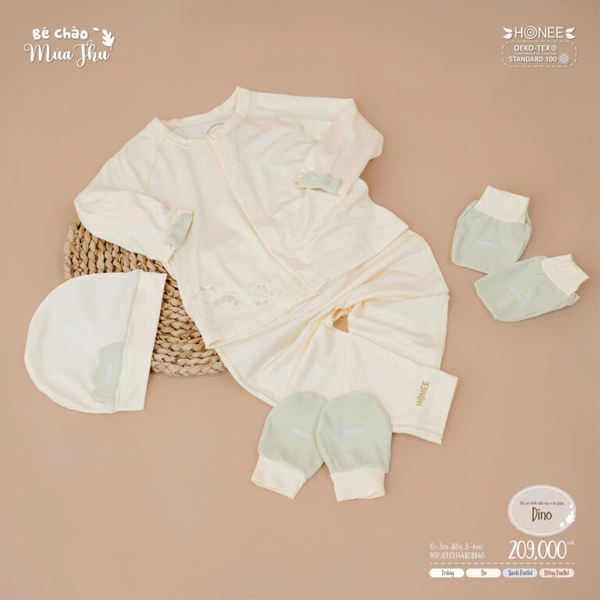 Bộ sơ sinh dài tay cài giữa Dino Honee 8840
