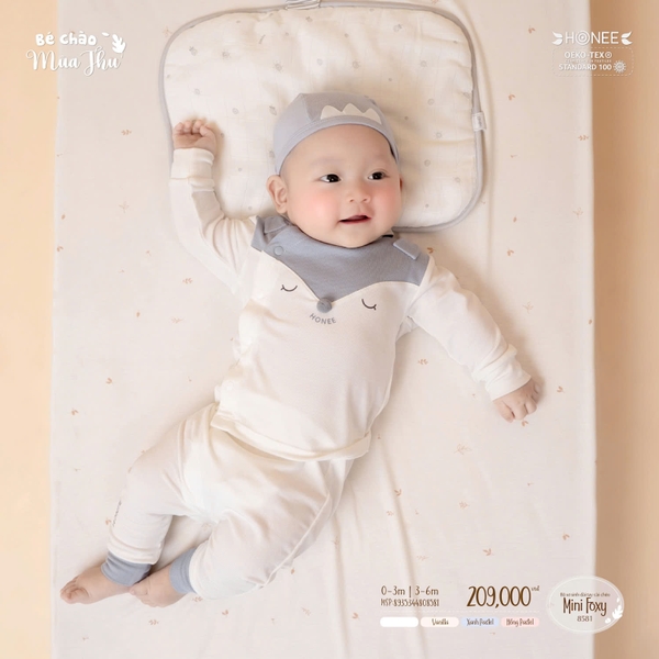 Bộ sơ sinh dài tay cài chéo Mini Foxy Honee 8581