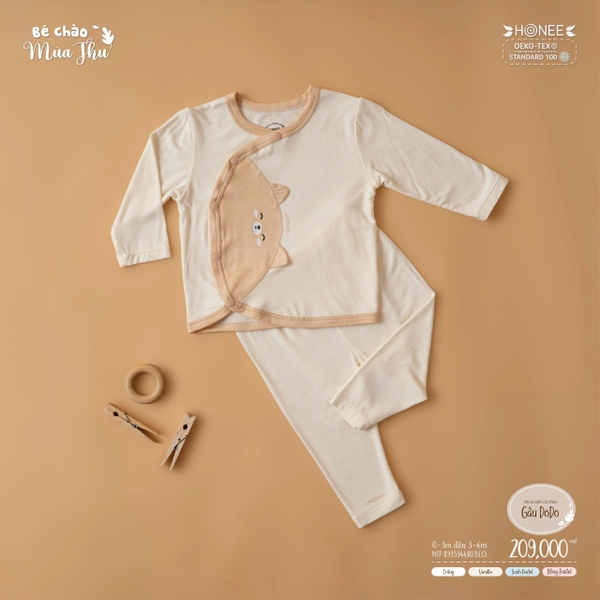 Bộ sơ sinh cài chéo gấu DODO Honee 9335