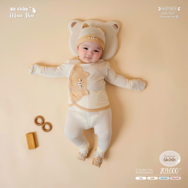 Bộ sơ sinh cài chéo gấu DODO Honee 9335
