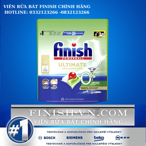 Viên rửa bát Finish hữu cơ Ultimate Eco 0% túi 100 viên