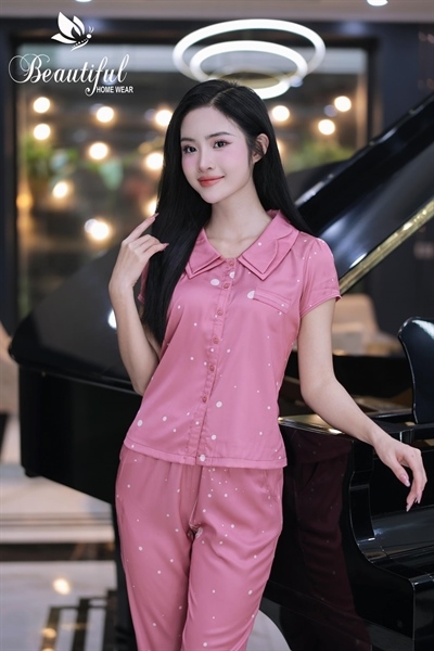 Y713A  Lụa Mango quần lửng HỒNG con cua cổ 2 tầng