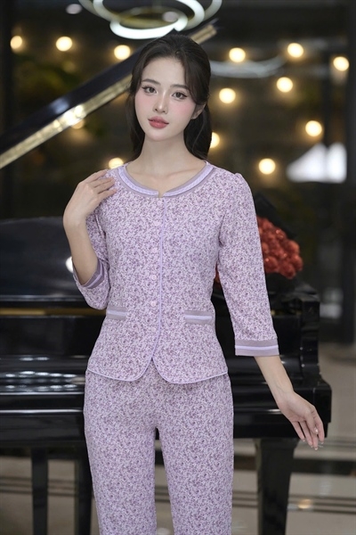 Y597D Lụa Mango tay lỡ TÍM cổ tròn tết