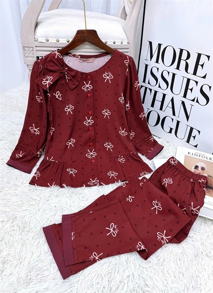 Y610A Lụa Mango tay lỡ ĐỎ nơ đính cổ tròn