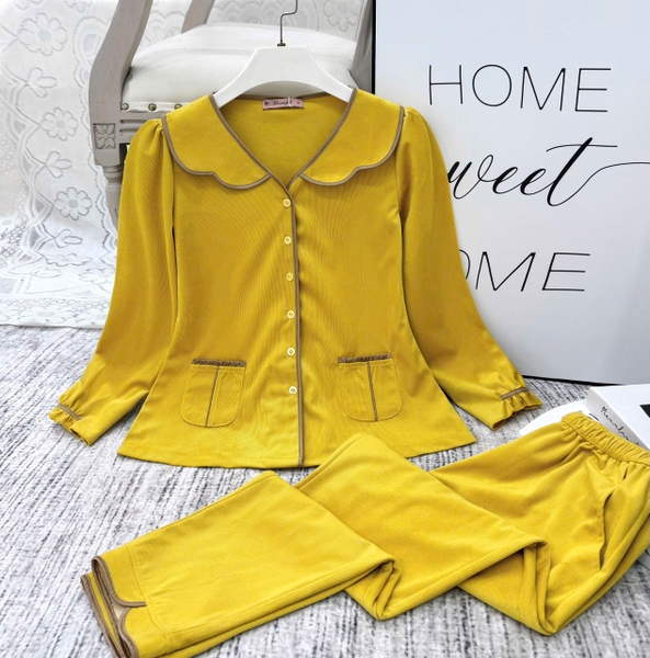 Y840G Nhung tuyết tay lỡ VÀNG trơn cổ sóng