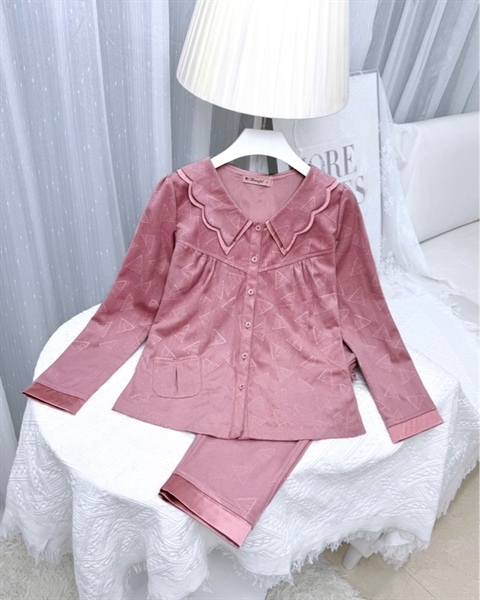 Y620B Nhung Tuyết tam giác tay dài HỒNG nơ cổ bướm