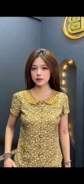 Y938B Lanh quần dài VÀNG hoa be quần dài