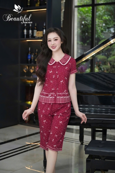 Y934B Lụa Mango quần lửng ĐỎ hình nơ cổ sen
