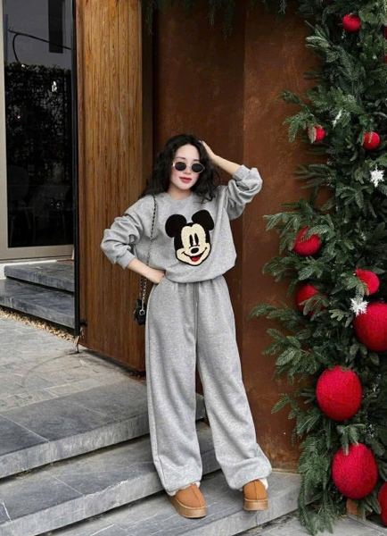 B107Q Bộ nỉ mickey GHI XÁM