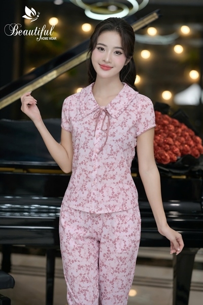 Y547C Lụa Mango tay cộc HỒNG hoa cổ sen dây buộc