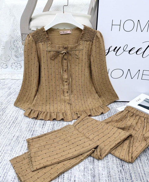 Y807H Đũi Vân tay lỡ VÀNG RÊU tim sọc cổ vuông dây buộc