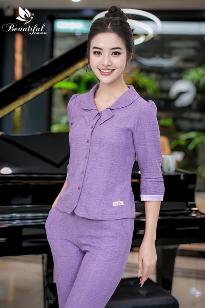 Y589E Đũi trơn tay lỡ TÍM NHẠT cổ vòng nơ