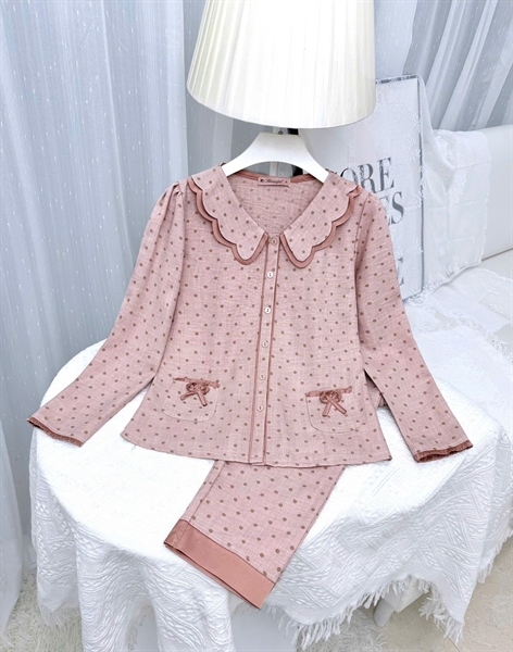 Y621B Đũi dài tay HỒNG hoa cổ 2 tầng
