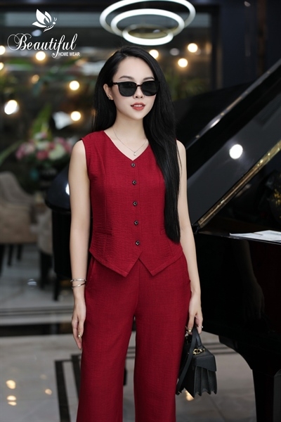 Y513C-S Đũi quần dài ĐỎ áo sát nách cổ V