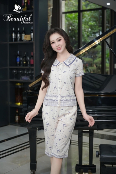 Y934C Lụa Mango quần lửng BE hình nơ cổ sen