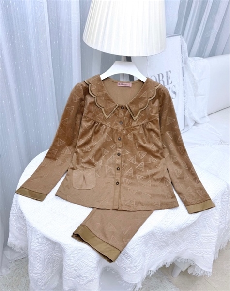 Y620C Nhung Tuyết tam giác tay dài NÂU nơ cổ bướm