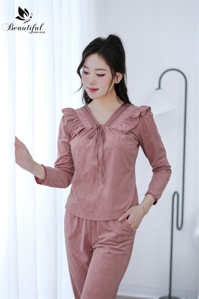 Y591E Nhung tuyết tay dài HỒNG hồ điệp cổ tết V bèo