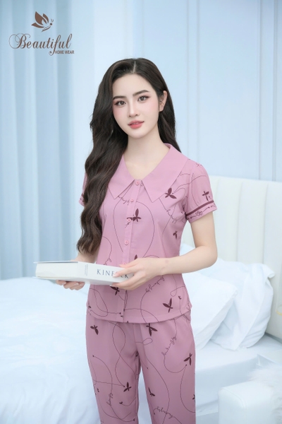 Y676A Lụa Mango quần dài HỒNG cổ vòng hình 4 lá