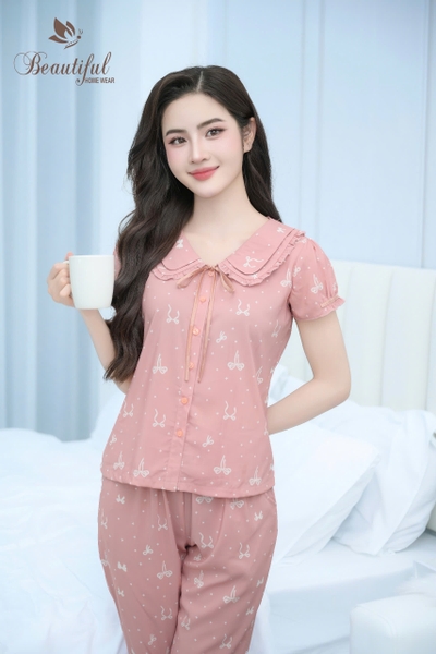 Y674B Lụa Mango quần dài CAM nơ cổ dây buộc