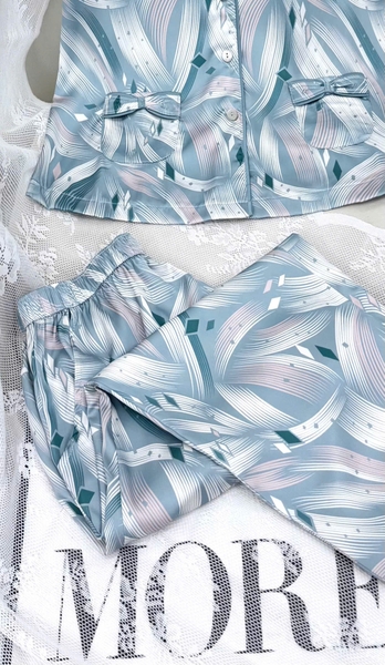 Y681B Lụa satin quần lỡ XANH vệt sơn PJM