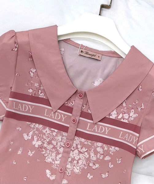 Y705A Lụa Mango tay cộc quần dài HỒNG lady cổ vòng