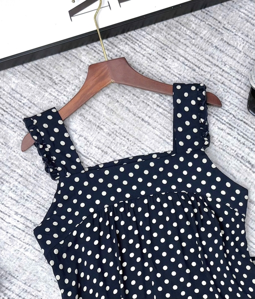 Y719C Lanh 2 dây XANH chấm bi cổ vuông chui