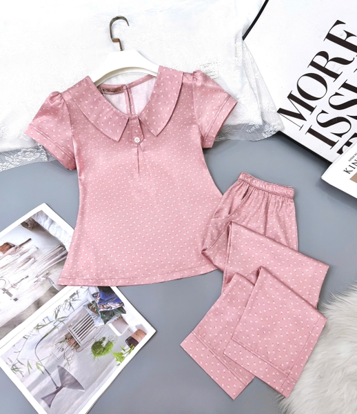 Y728A Lụa satin quần dài HỒNG hoa nhí cổ sen cúc