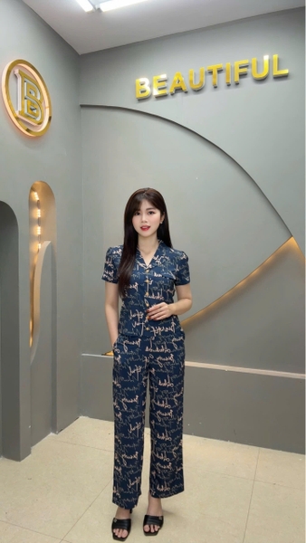 Y727C Lụa Mango quần xuông dài XANH THAN chữ PJM
