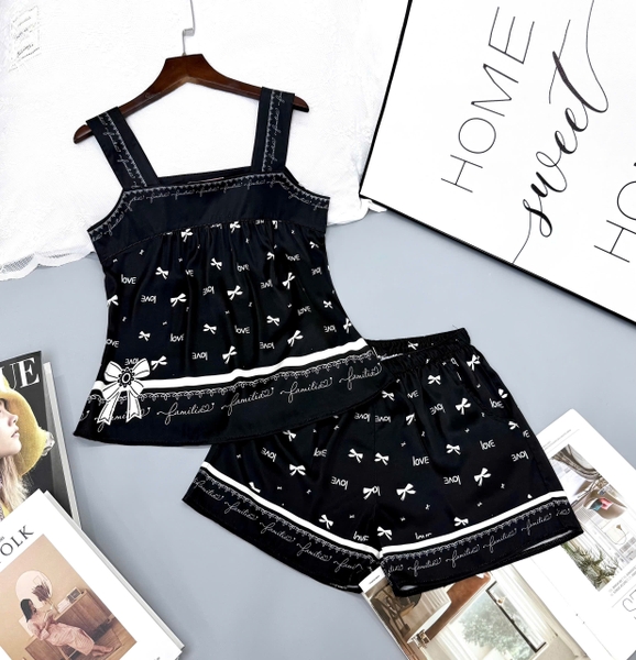 Y719F Lụa Satin 2 dây ĐEN chữ love
