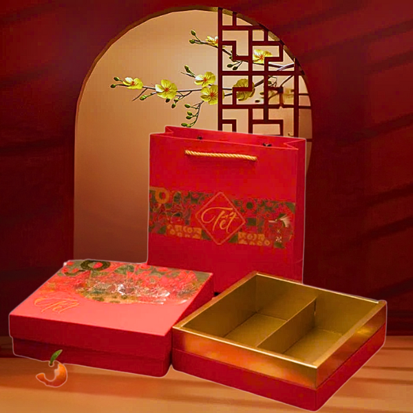 Set 5 -10 Hộp quà tết 2 ngăn đựng 2- 4 Hũ Pet Hạt , Mứt -  {{store}}