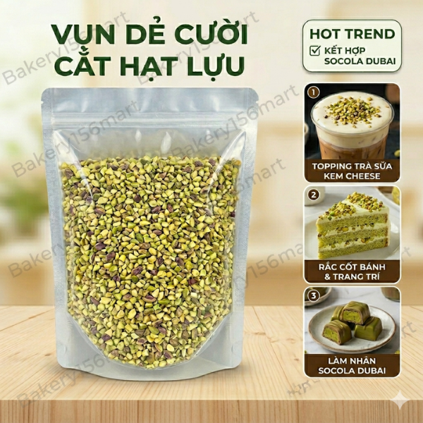 Vụn Hạt Dẻ Cười Sống  (Pistachio Bits) -  Topping Trà Sữa Kem Cheese, Matcha, Trang Trí Bánh & Dessert