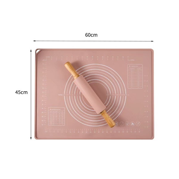Mua 1 Tặng 2 - Thảm nhào và cây lăn bột silicone 45x60, thảm cán silicone nhà bếp