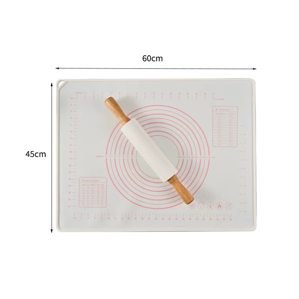 Mua 1 Tặng 2 - Thảm nhào và cây lăn bột silicone 45x60, thảm cán silicone nhà bếp