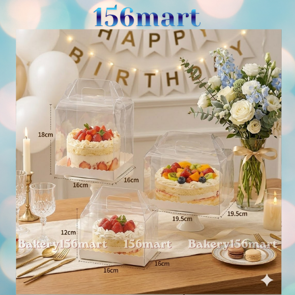 Combo 5-10 Hộp Đựng Bánh Kem Trong Suốt Quai Xách Tiện Lợi, Đế  lót ren Cho Tiệm Bánh Handmade {{store}}