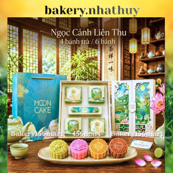 Hộp Trung Thu Ngọc Cảnh Liên Thu 4 Bánh Trà | 6 Bánh Cao Cấp | Hộp Cứng Gấp Gọn - {{store}}